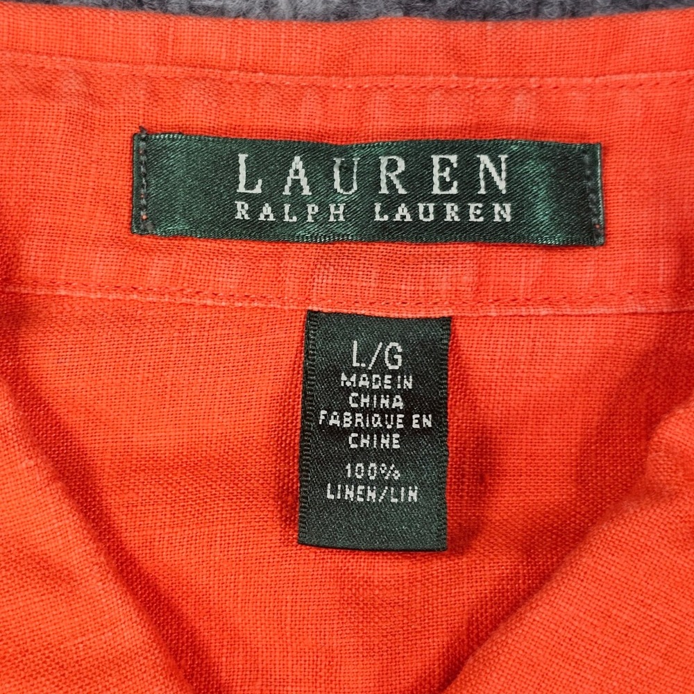 Lauren Ralph Lauren Linen Shirt Womens Large L Coral Orange Roll Tab Utility * - Picture 3 of 7